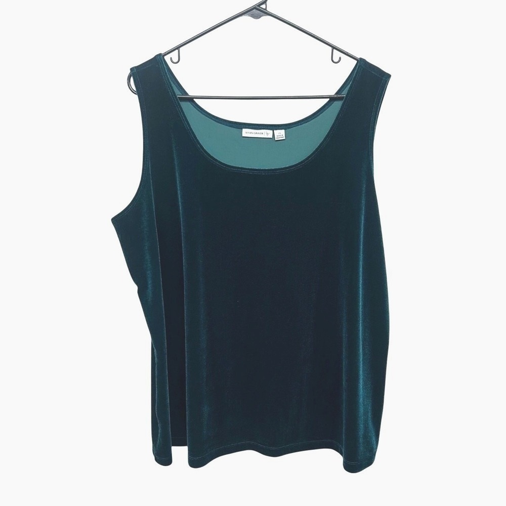 Susan Graver Velvet Tank Sleeveless 2X Teal Jewel‎ Tone Quiet Luxury Glam Chic